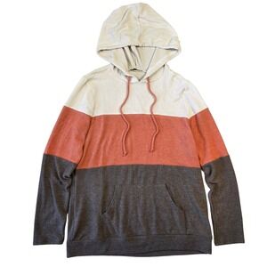 Staccato Womens Colorblock Hoodie Orange Grey Cream Soft Knit Pullover‎ L Boho